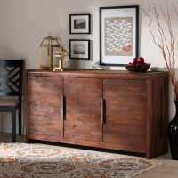 Baxton Studio Torres-Rain Oak-Buffet Torres Modern and Contemporary Brown Oak Finished 3-Door Wood Sideboard Buffet